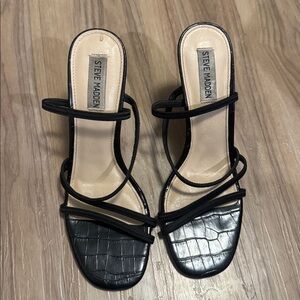 Steve Madden Black Croc-Embossed Strappy Heels